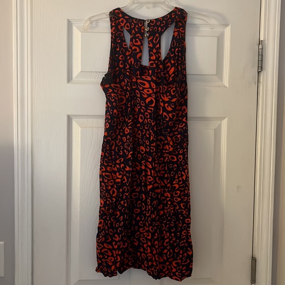 Red and blue sundress with gold buttons on neck - Picture 3 of 4